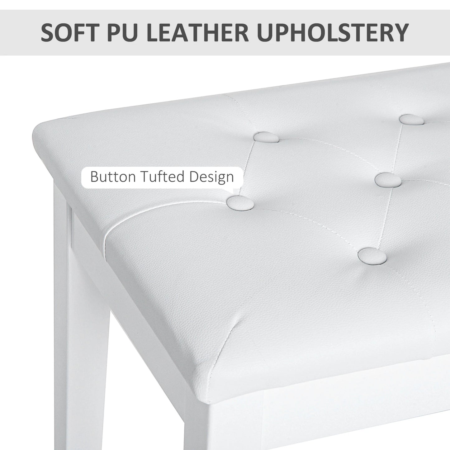 30" Piano Bench with Padded Cushion, Storage, Faux Leather, White Piano Benches at Gallery Canada