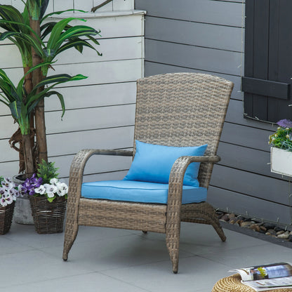 Outdoor PE Rattan Adirondack Chair, w/ Cushions, Blue Patio Chairs at Gallery Canada