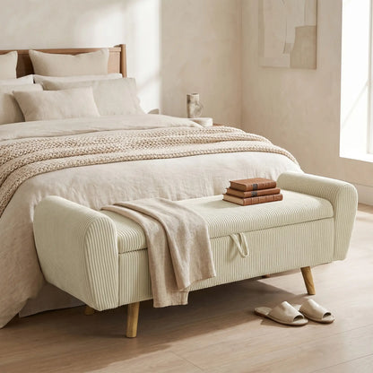 Corduroy Storage Ottoman Bench, 59", Beige Storage Ottomans & Benches at Gallery Canada