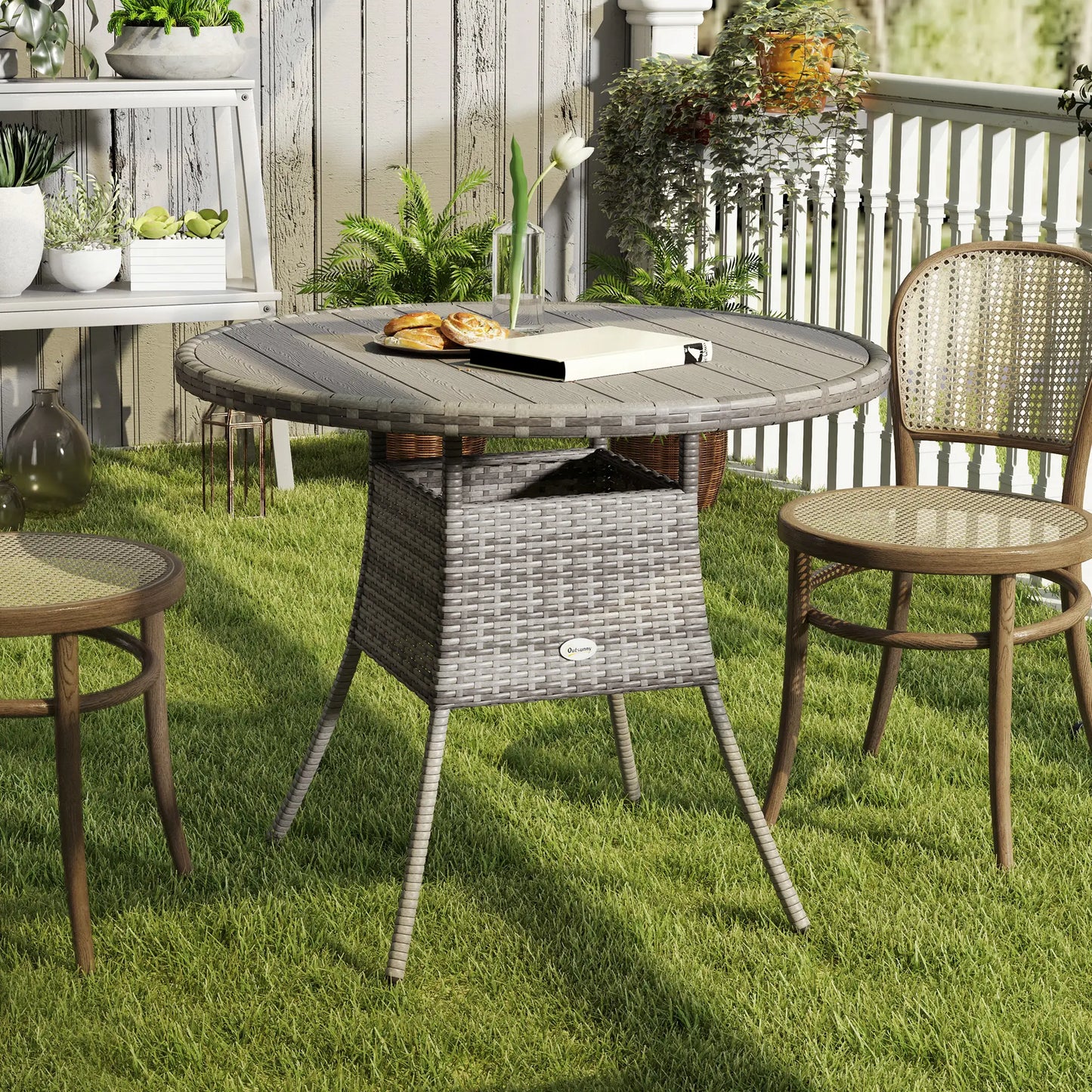 35.4" Outdoor Wicker Dining Table, PE Rattan Patio Furniture, Grey Patio Dining Tables at Gallery Canada