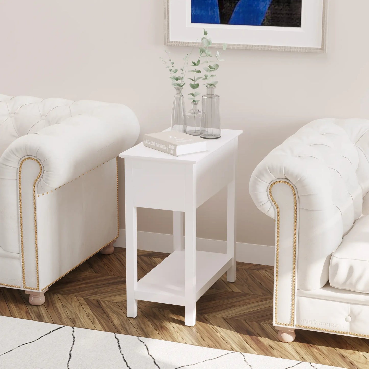 Flip Top End Table, Side Table with Storage, Narrow Nightstand, White Side Tables at Gallery Canada