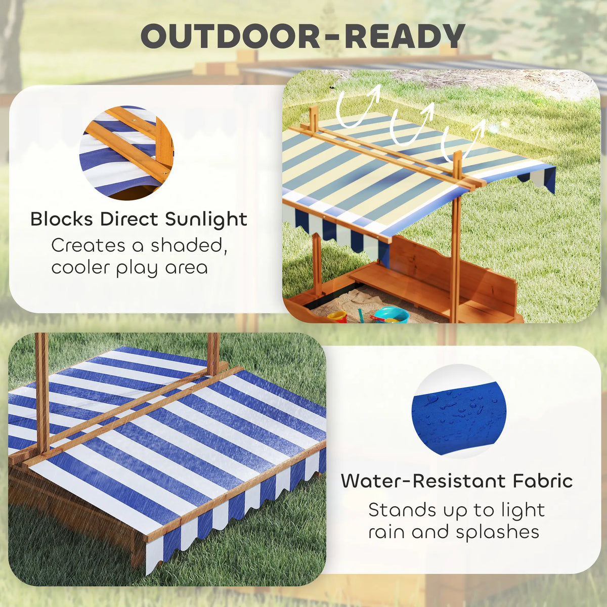 Wooden Kids Sandbox with Cover, Foldable Bench Seats, Adjustable Canopy, Red Sandboxes & Accessories at Gallery Canada