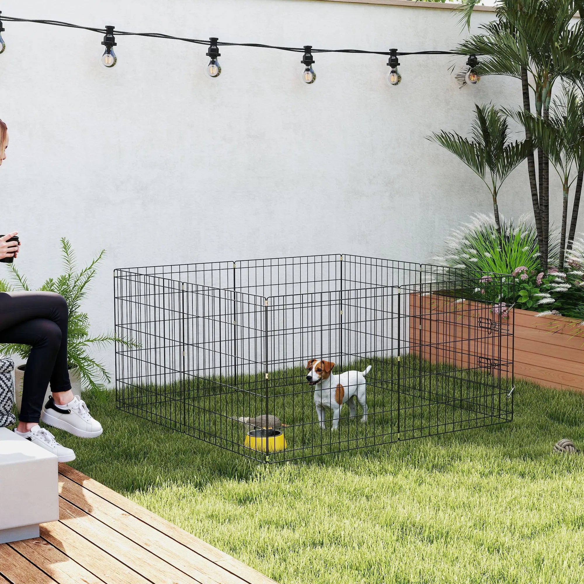 8 Panels Foldable Dog Playpen With Top Cover, 24