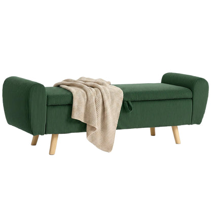 Storage Ottoman, 59" Corduroy Bed Bench, Dark Green Storage Ottomans & Benches at Gallery Canada