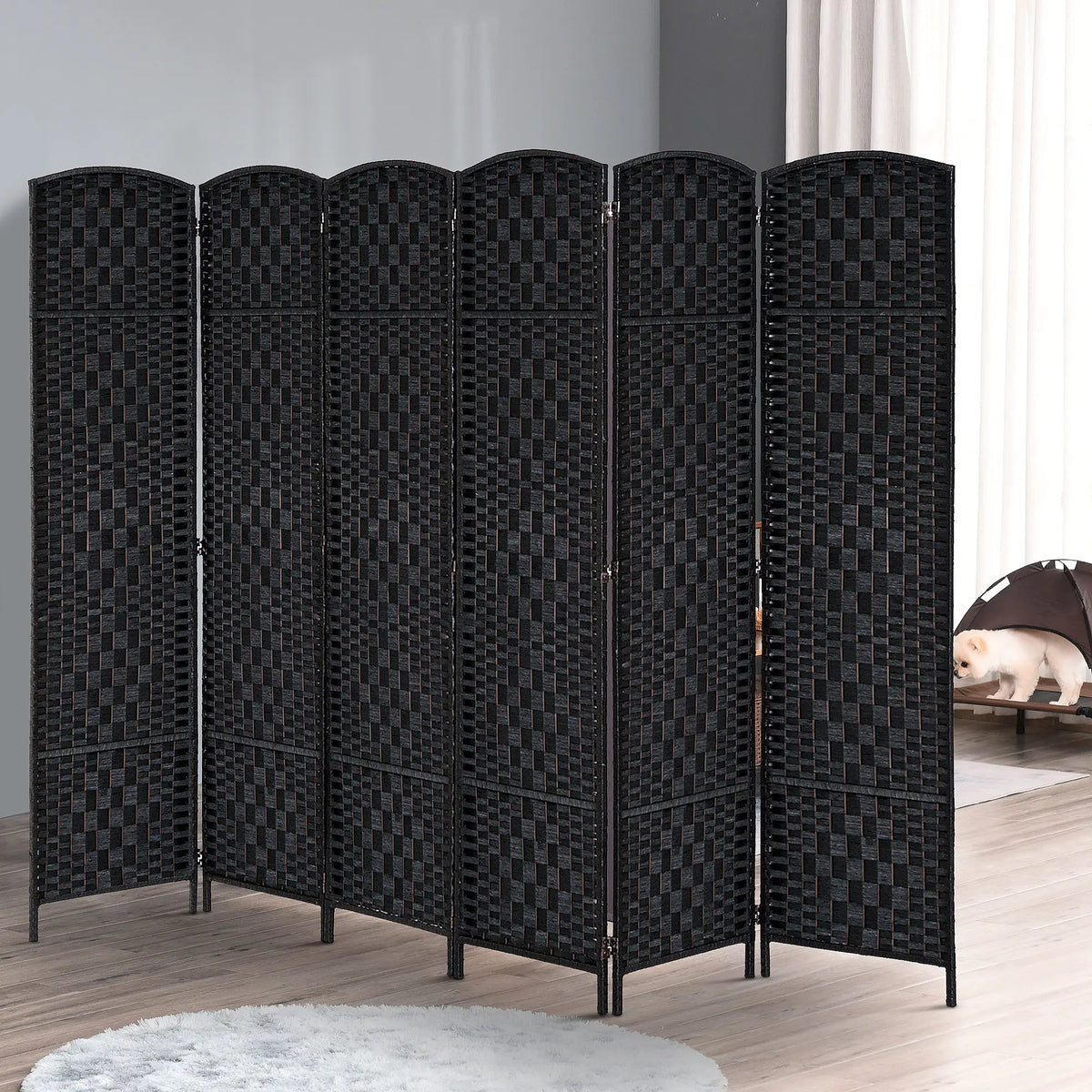 6ft Folding Room Divider, 6 Panel Wooden Frame, Black Room Dividers at Gallery Canada