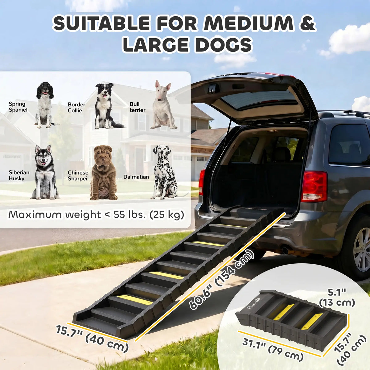Foldable Dog Ramp With Anti-Slip Steps, Pet Stairs For Senior Pets, Black Dog Stairs at Gallery Canada