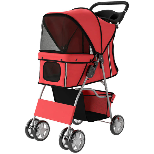 Foldable Pet Stroller, 360° Swivel Wheels, Reflective Strips, Red Dog Bike Trailers & Strollers Red at Gallery Canada