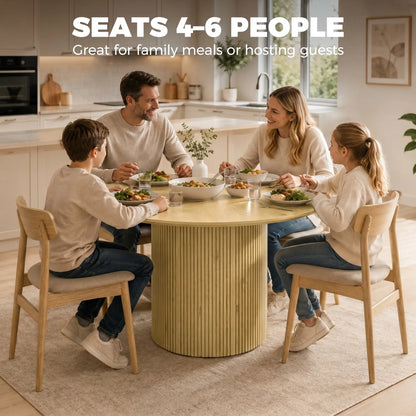 43.3 Inch Round Dining Table For 4-6, Fluted Pedestal, Oak Dining Tables at Gallery Canada