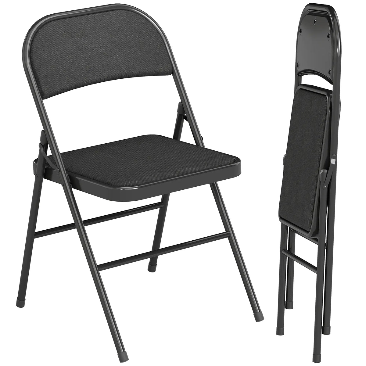 Metal Foldable Chairs, Set of 2, Linen Fabric Padded, Black Patio Chairs Black at Gallery Canada