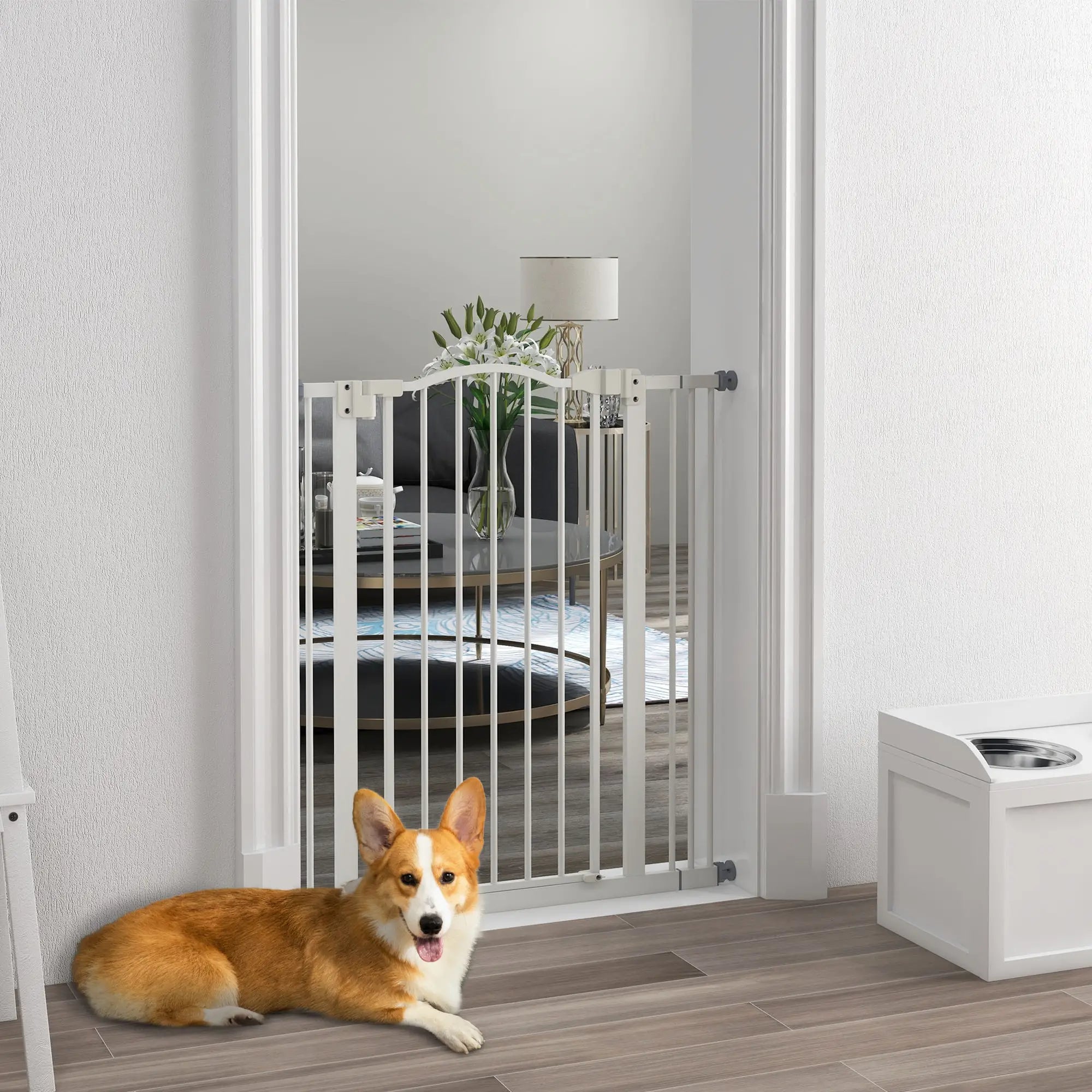 Extra Tall Dog Gate with Door, Pressure Fit, Auto Close, 29