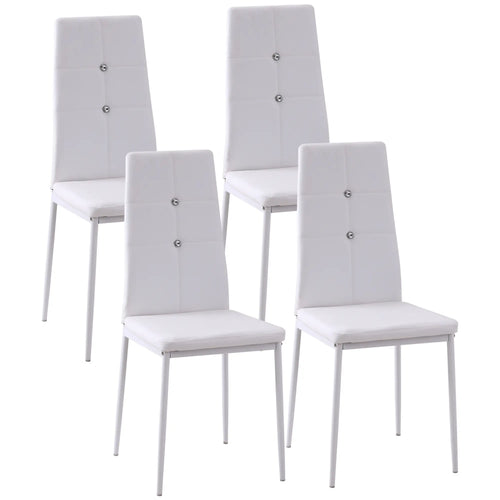 Modern Dining Chairs, Set of 4, Button Tufted High Back, White