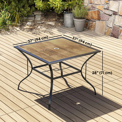 37" Garden Dining Table For 4, Square Patio Table With Umbrella Hole, Brown Patio Side Tables at Gallery Canada