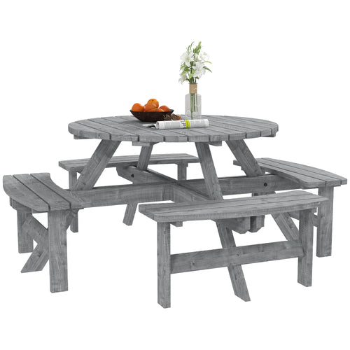 8 Seater Round Wooden Pub Bench, Patio Dining Set, Outdoor Patio