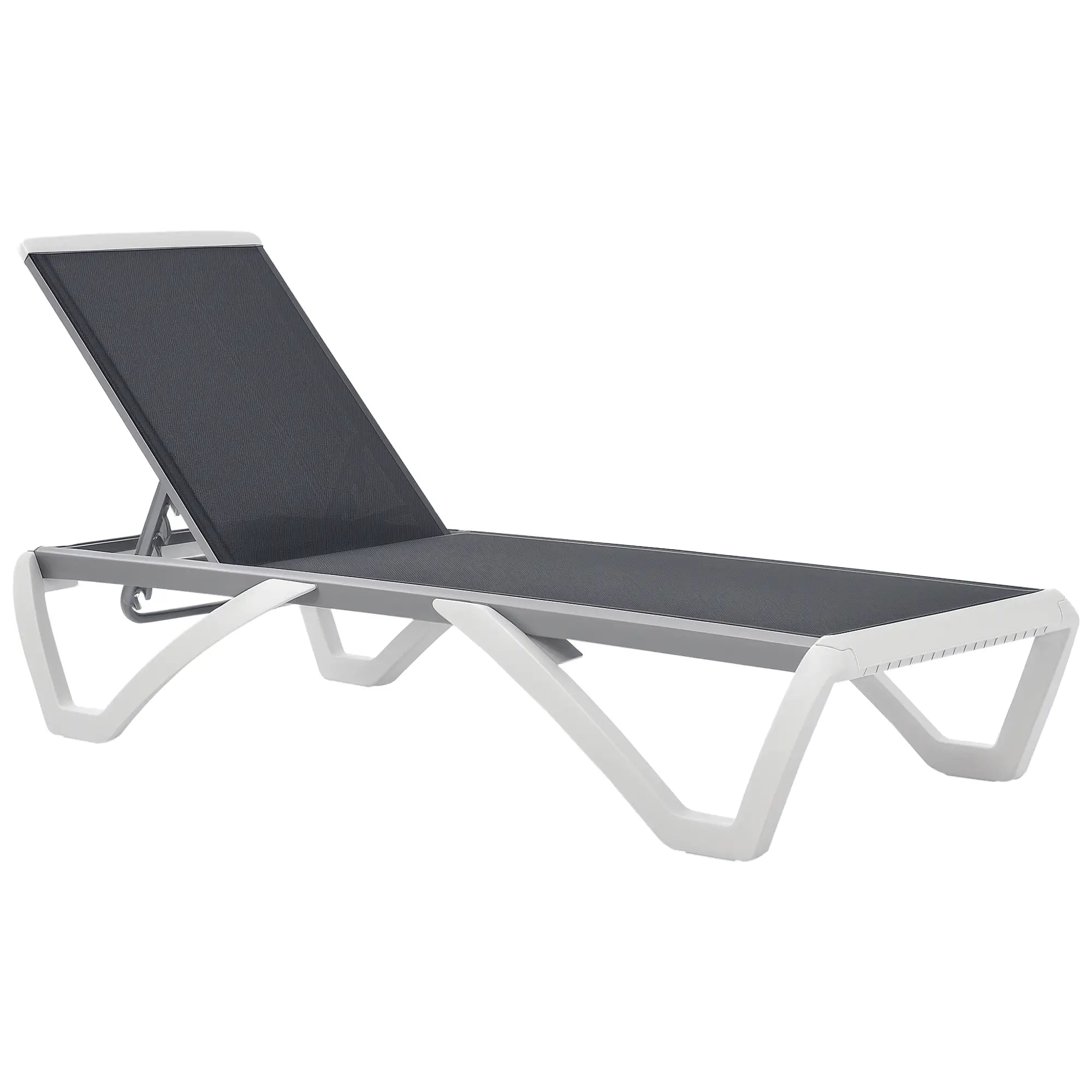 Outdoor Chaise Lounge, Aluminum Tanning Chair, 5-Level Adjustable, Grey Lounger Chairs Grey, White at Gallery Canada