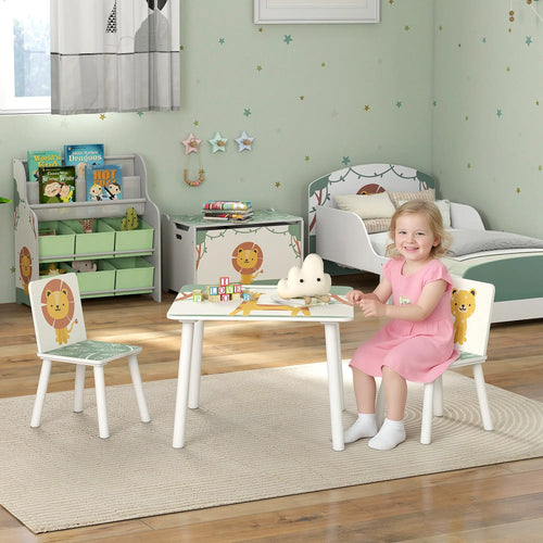 3-Piece Kids Table Chair Set Animal Pattern, Aged 3-8, Green
