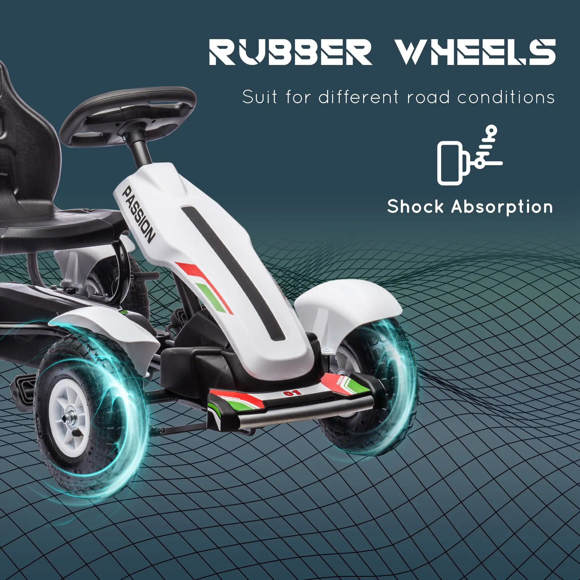 Kids Pedal Go Kart, Adjustable Bucket, Handbrake, 4 Rubber Wheels, White Pedal Go Karts for Kids at Gallery Canada