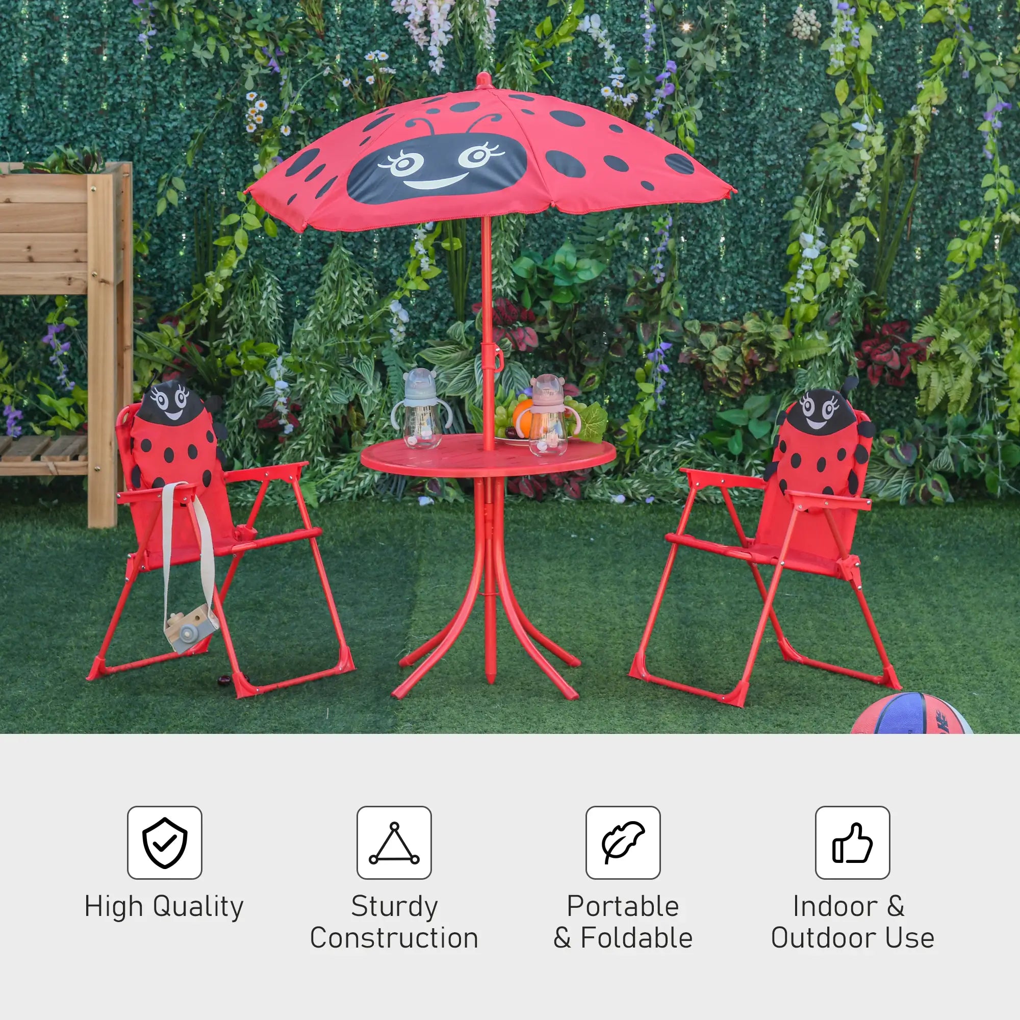 Kids Folding Picnic Table, Chair Set, Adjustable Umbrella, Red Kids Outdoor Furniture at Gallery Canada