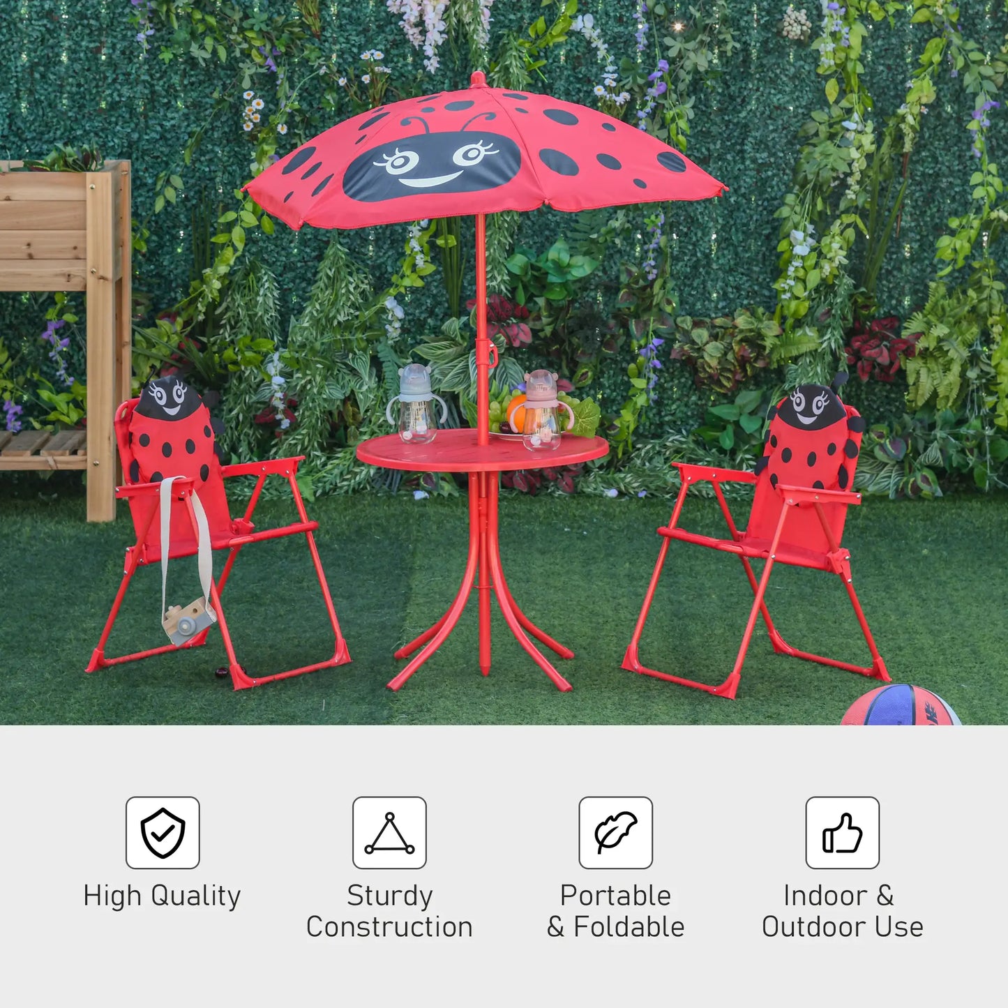 Kids Folding Picnic Table, Chair Set, Adjustable Umbrella, Red Kids Outdoor Furniture at Gallery Canada