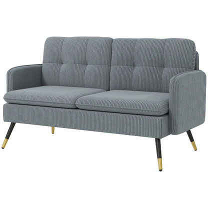 55" Loveseat Sofa, Corduroy, Steel Legs, Button Tufting, Dark Grey 2-Seater Sofas at Gallery Canada
