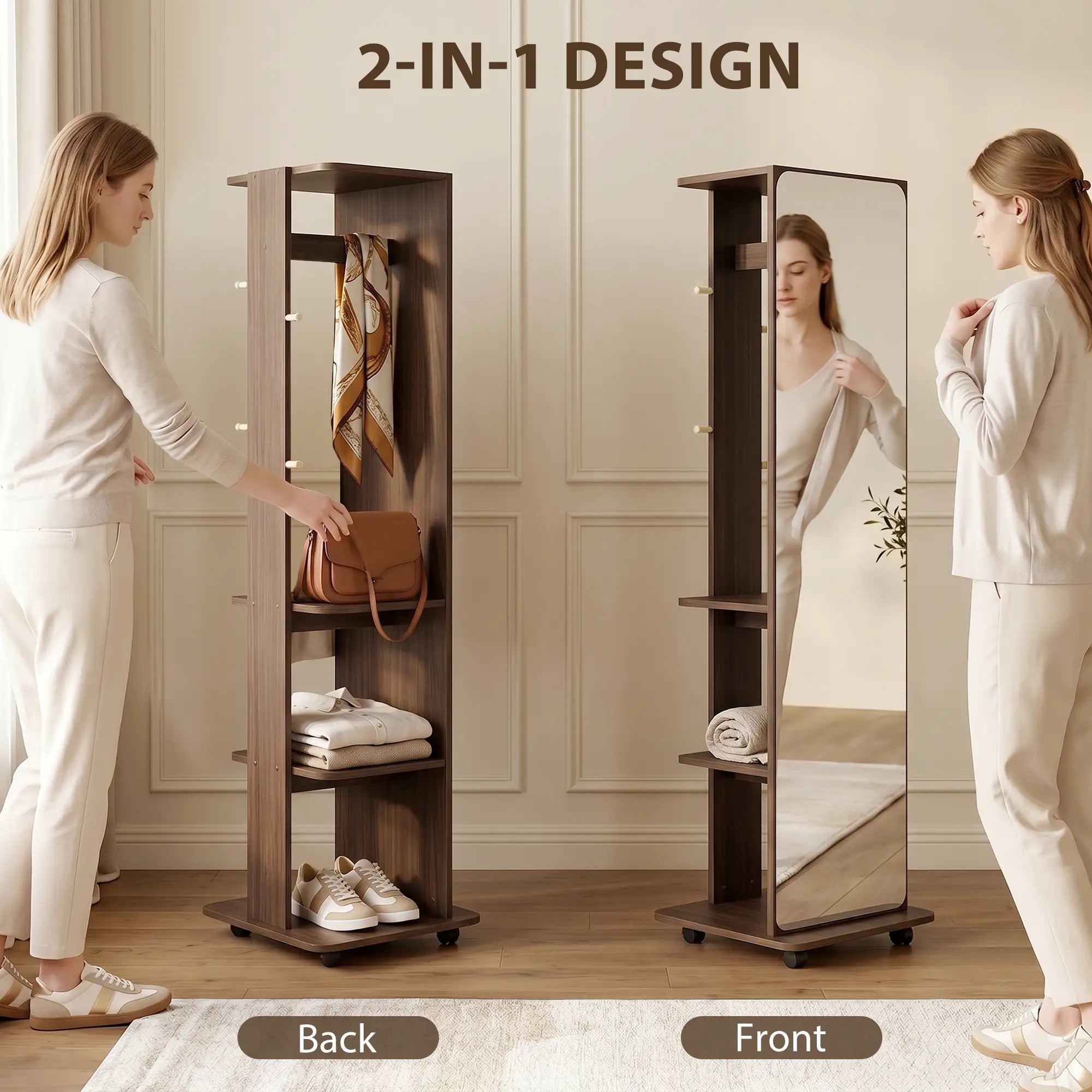 Full Length Floor Mirror With Storage Shelves, Wood Grain, Brown Full Length Mirrors at Gallery Canada