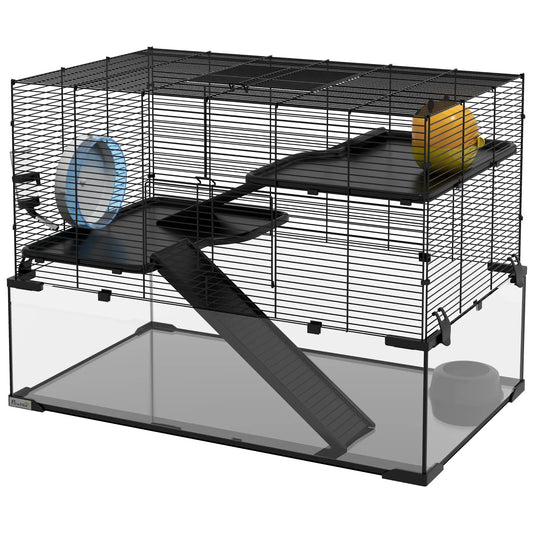 Hamster Cage, Gerbil Cage With Glass Basin, Black Hamster Cages Black at Gallery Canada