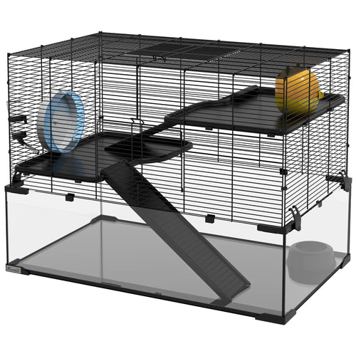 Hamster Cage, Gerbil Cage With Glass Basin, Black