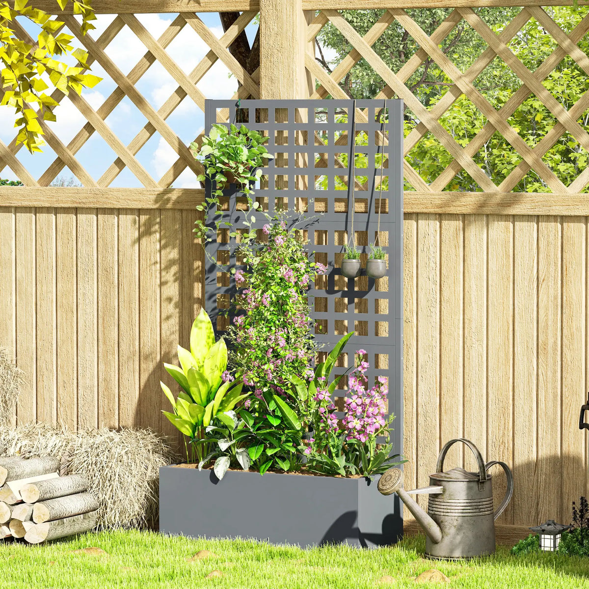 Galvanized Raised Garden Bed Planter Box, 35"x16"x70" Grey Wood Effect, Grey Galvanized Planter Boxes at Gallery Canada