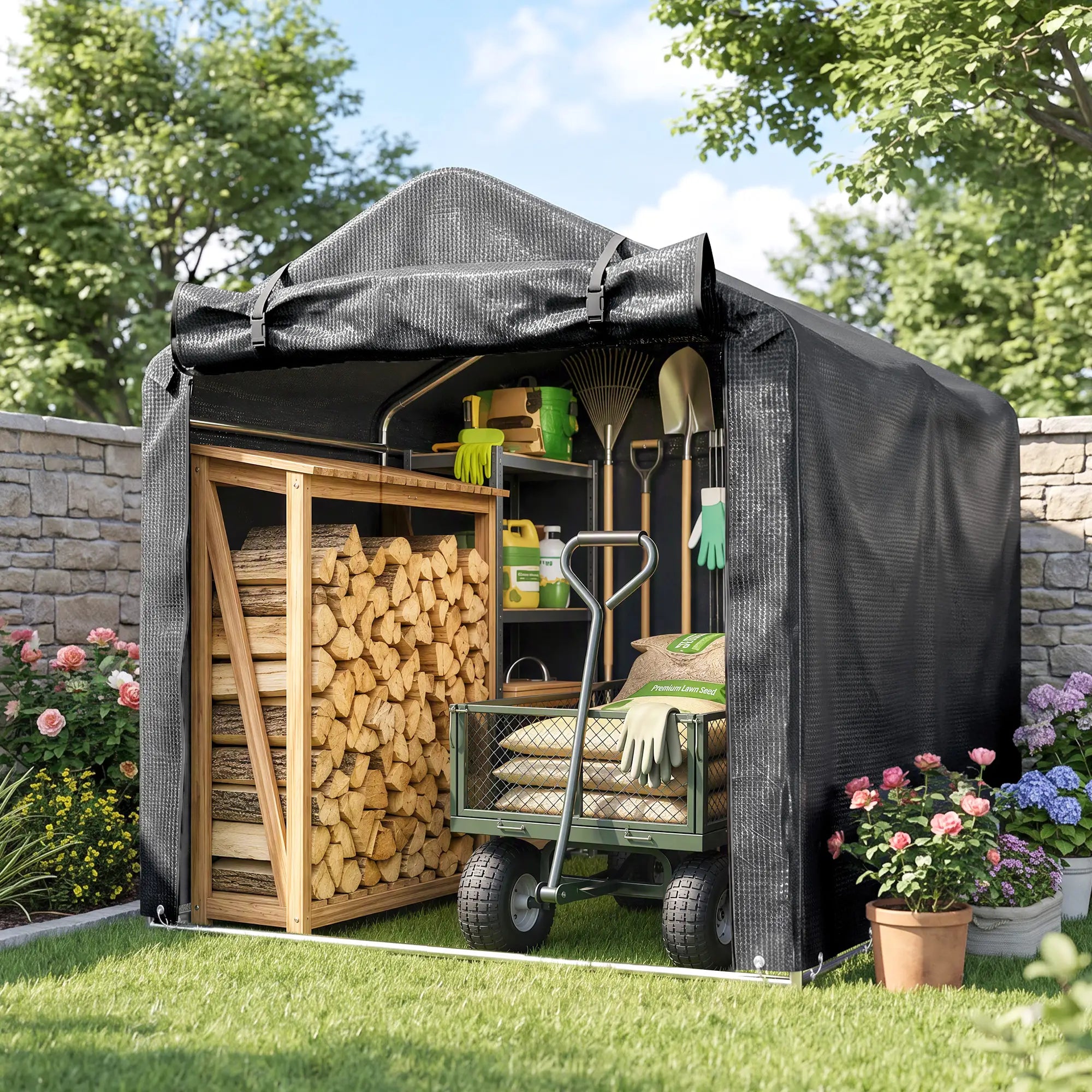Outdoor Storage Shed, UV Resistant Bike Tent, Roll-up Zipper Door, Dark Grey Sheds at Gallery Canada