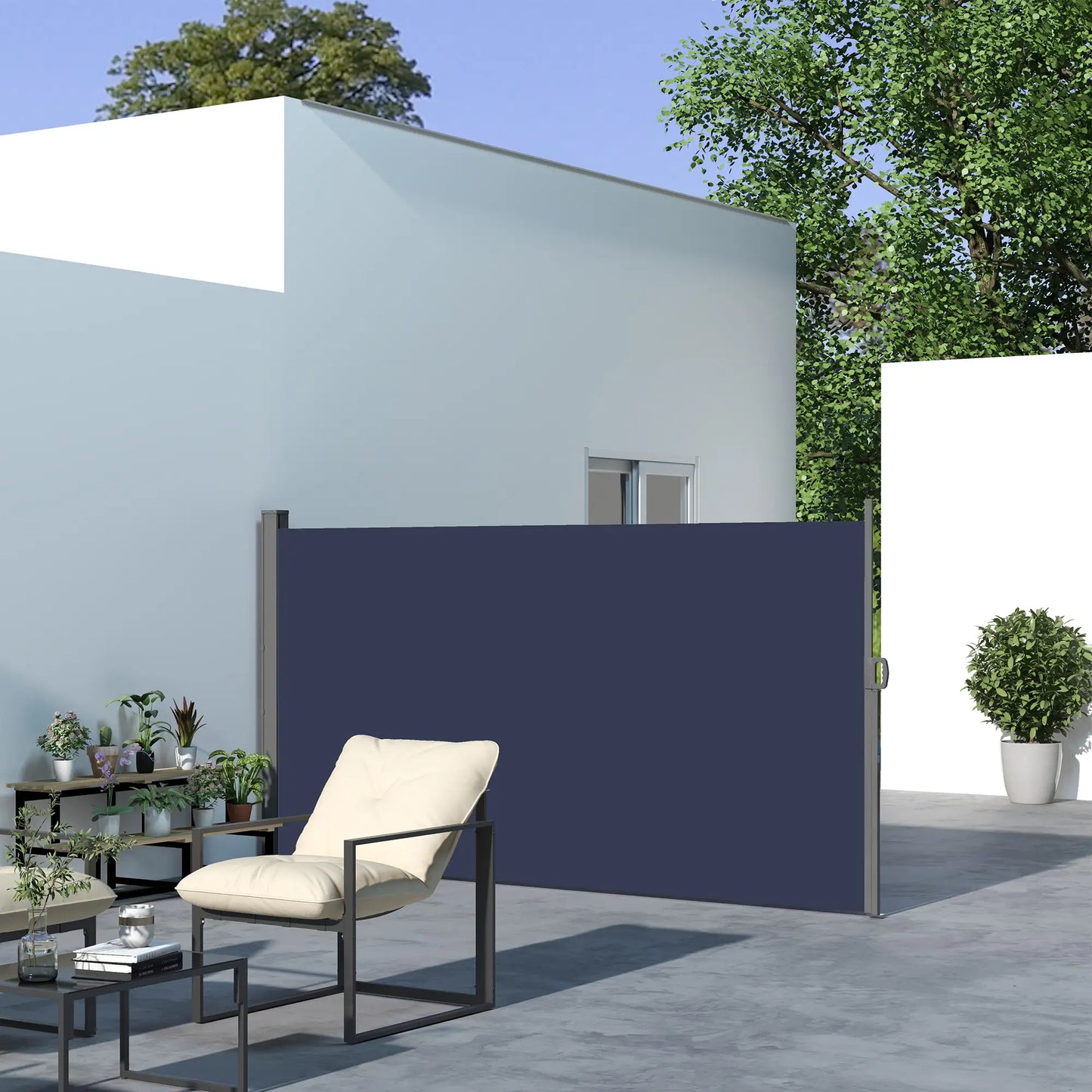 118" x 63" Outdoor Folding Privacy Screen, UV Wind Resistant, Dark Blue Side Awnings at Gallery Canada