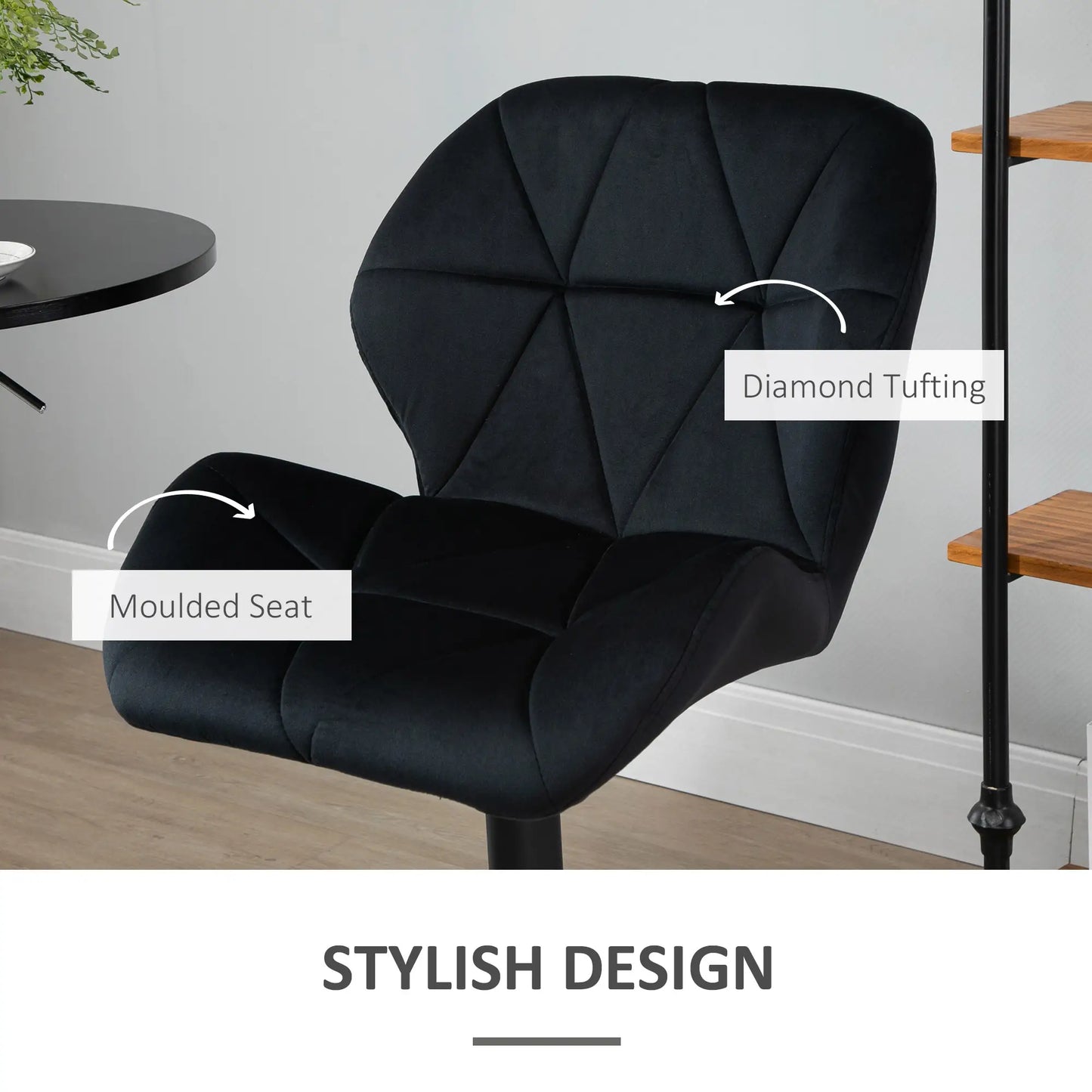 Adjustable Height Fabric Bar Stool Set of 2, Swivel Seat, Black Bar Stools at Gallery Canada