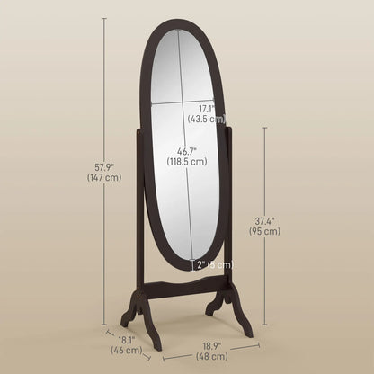 Full Length Floor Mirror, Adjustable Angle Oval Frame, 60x24 Inches Full Length Mirrors at Gallery Canada