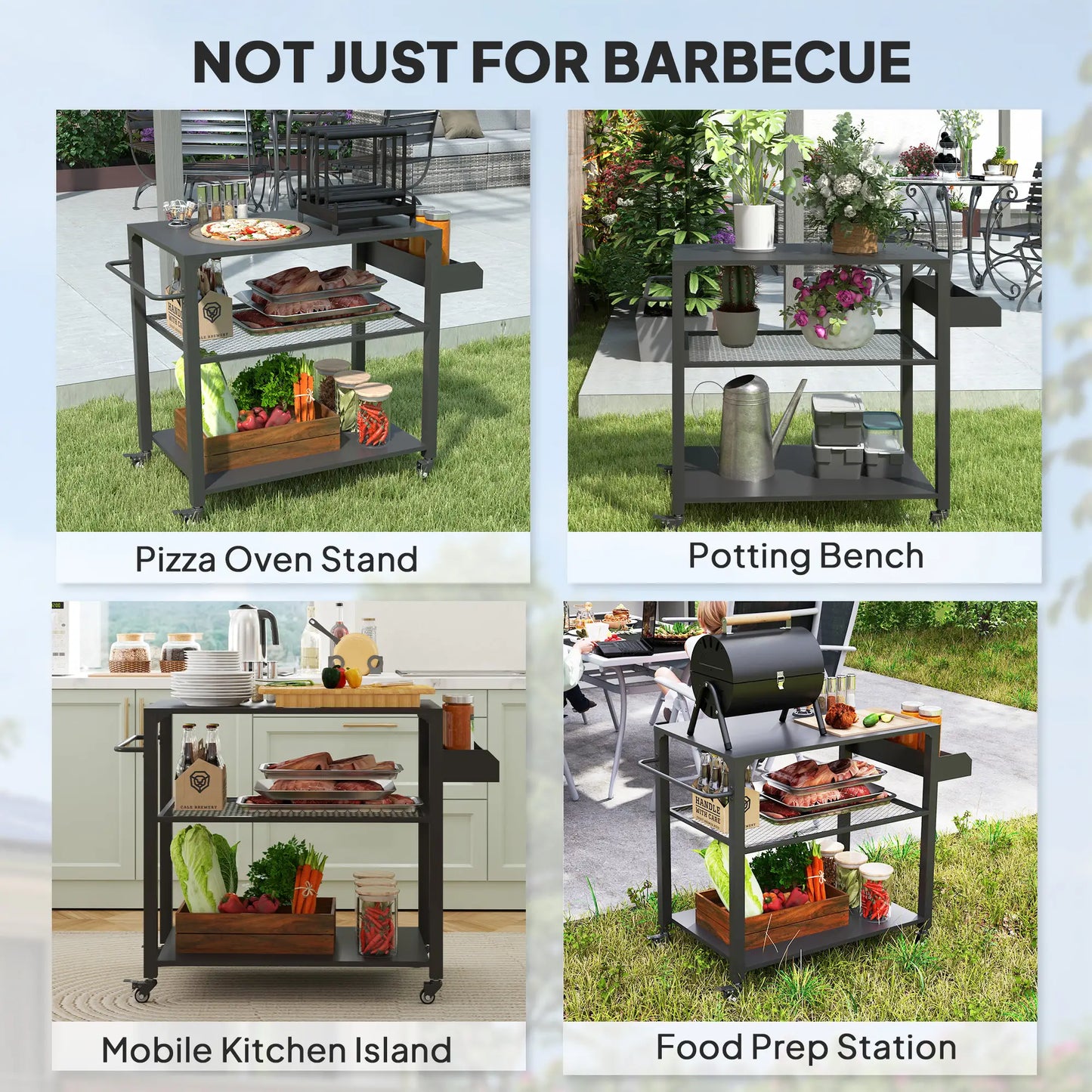 3-Tier Outdoor Grill Cart, Pizza Oven Stand, Storage Rack, 4 Wheels Outdoor Grill Carts at Gallery Canada