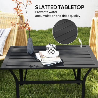 Outdoor Side Table, Slatted Tabletop, Metal Patio Coffee Table, Black Patio Side Tables at Gallery Canada