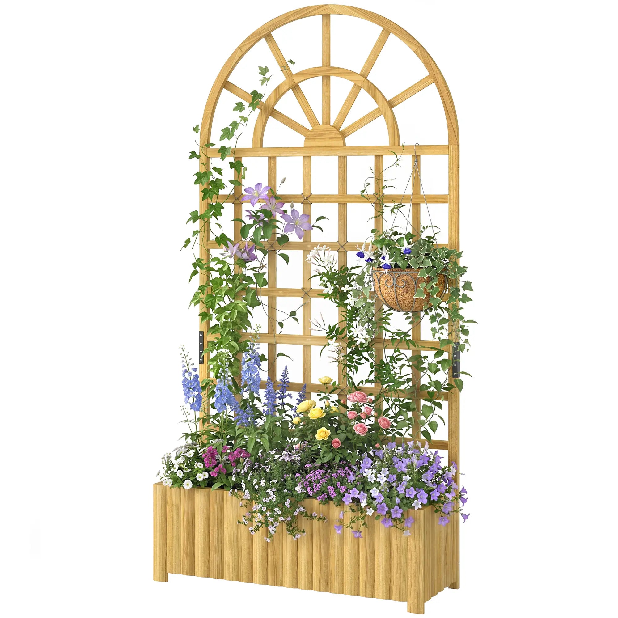 Wooden Raised Garden Bed with Trellis, Elevated Planter Box Wooden Planter Boxes Natural at Gallery Canada