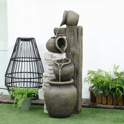 4-Tier Rustic Resin Outdoor Waterfall Fountain, Adjustable Flow Water Fountains at Gallery Canada