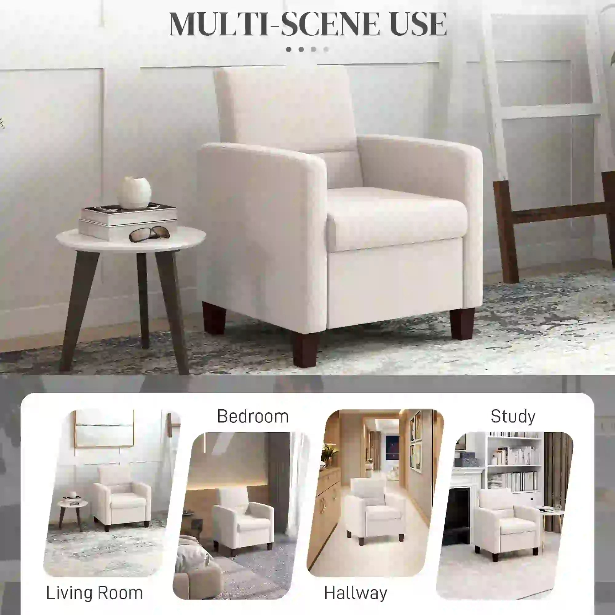 Modern Fabric Accent Chair, Seat Cushion, Non-Slip Pads, Cream White Accent Chairs at Gallery Canada