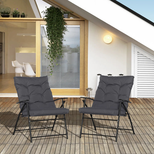 Outdoor Folding Chairs Padded Adjustable Backrest, Set of 2, Grey