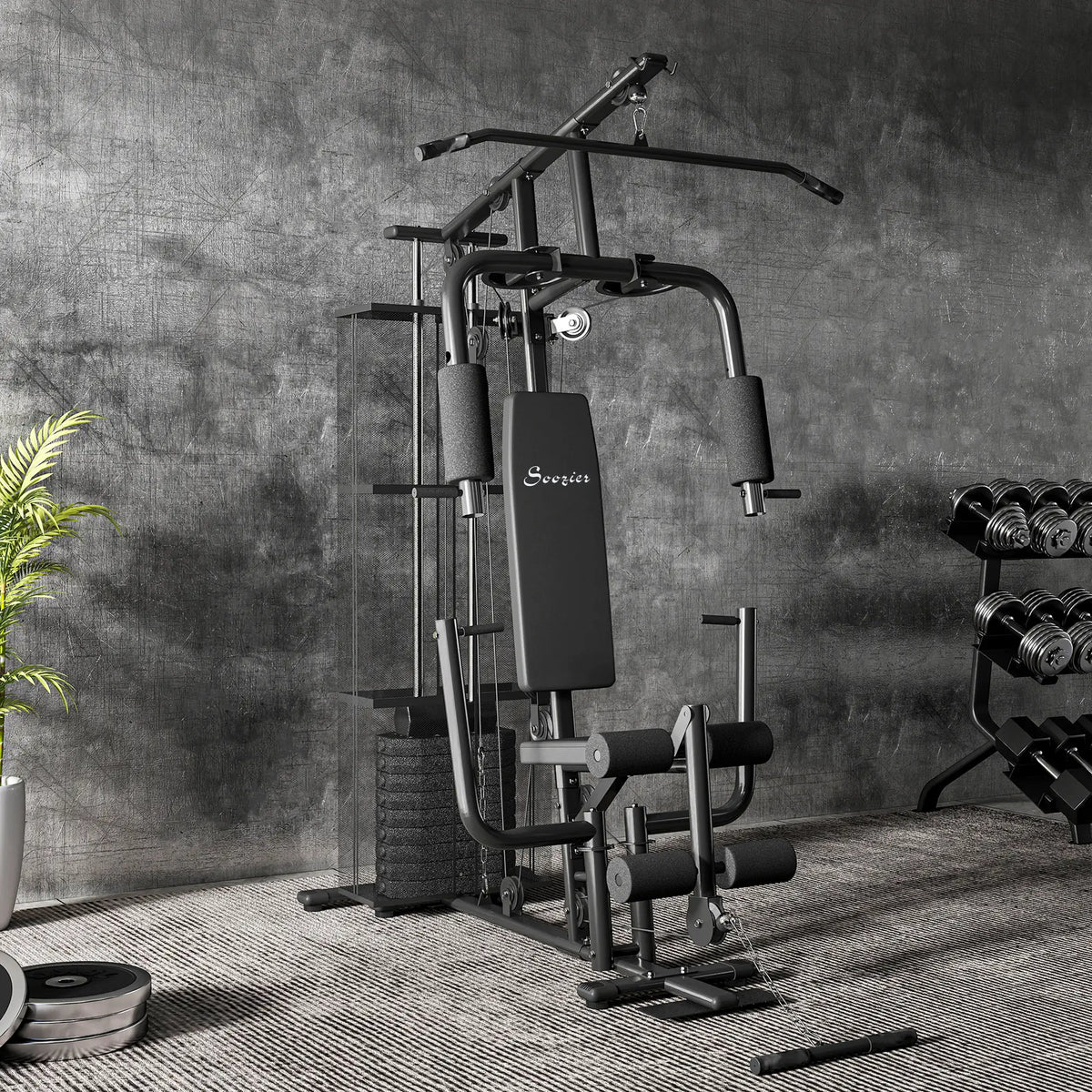 Multifunction Home Gym, 100Lbs Weight Stack, Lat Pulldown, Leg Extensions, Black Power Towers at Gallery Canada