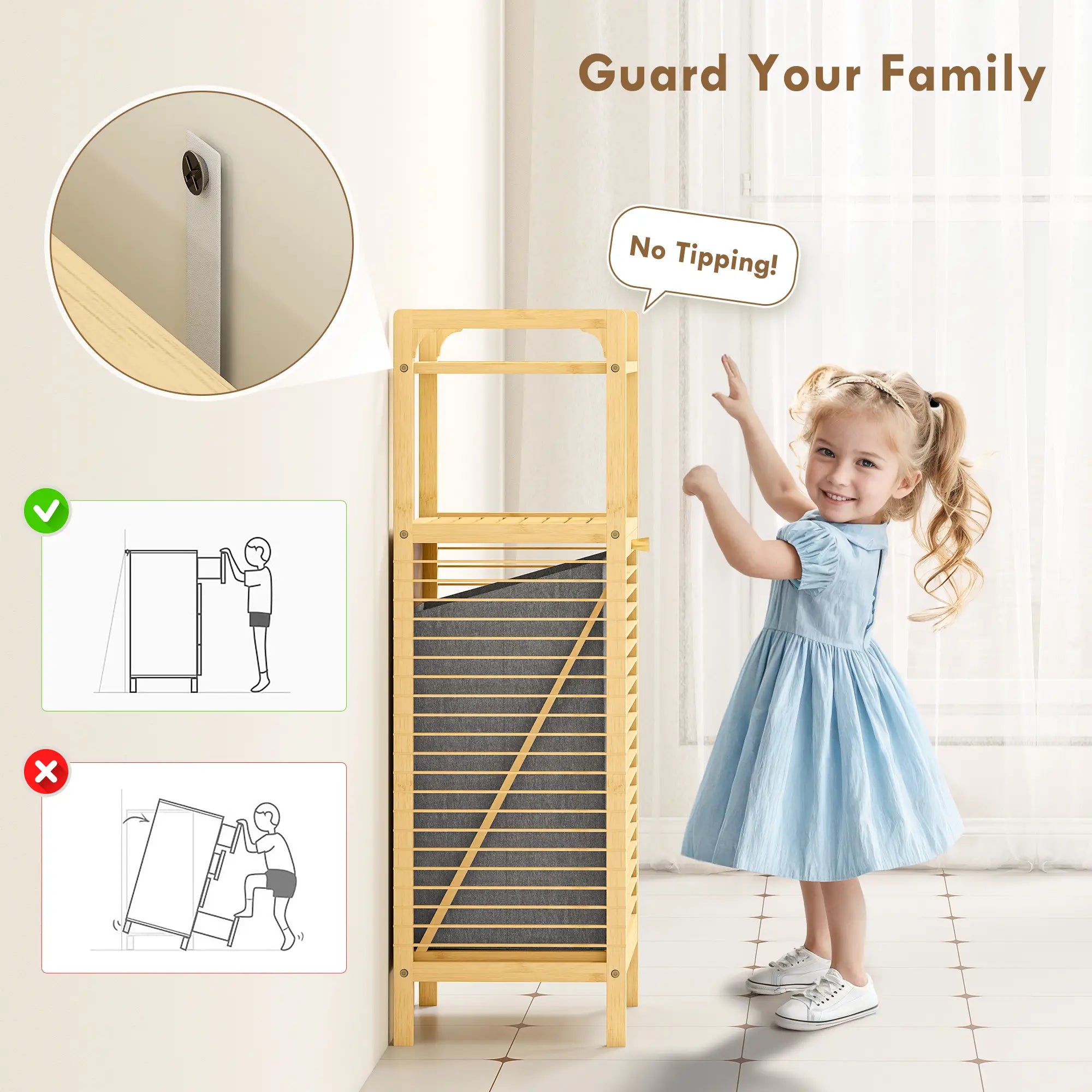Bamboo Laundry Cabinet, Tilt Out Hamper with Basket, Natural Bathroom Cabinets at Gallery Canada
