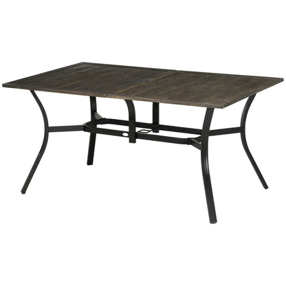 59 Inch Outdoor Dining Table, Steel Frame, Wood Grain, Brown Patio Dinning Tables Brown Tabletop, Black Frame at Gallery Canada