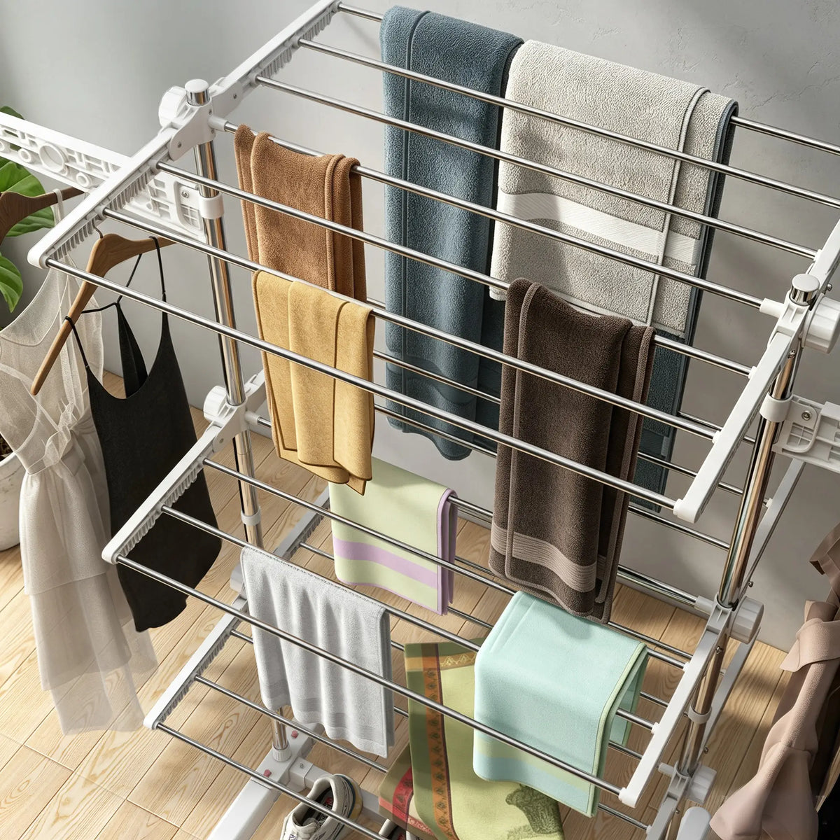 3-Tier Foldable Clothes Drying Rack, Stainless Steel, White Bath Accessories at Gallery Canada