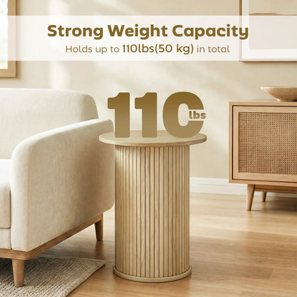 Round Side Table, Fluted Accent End Table, Narrow Nightstand, Oak Side Tables at Gallery Canada