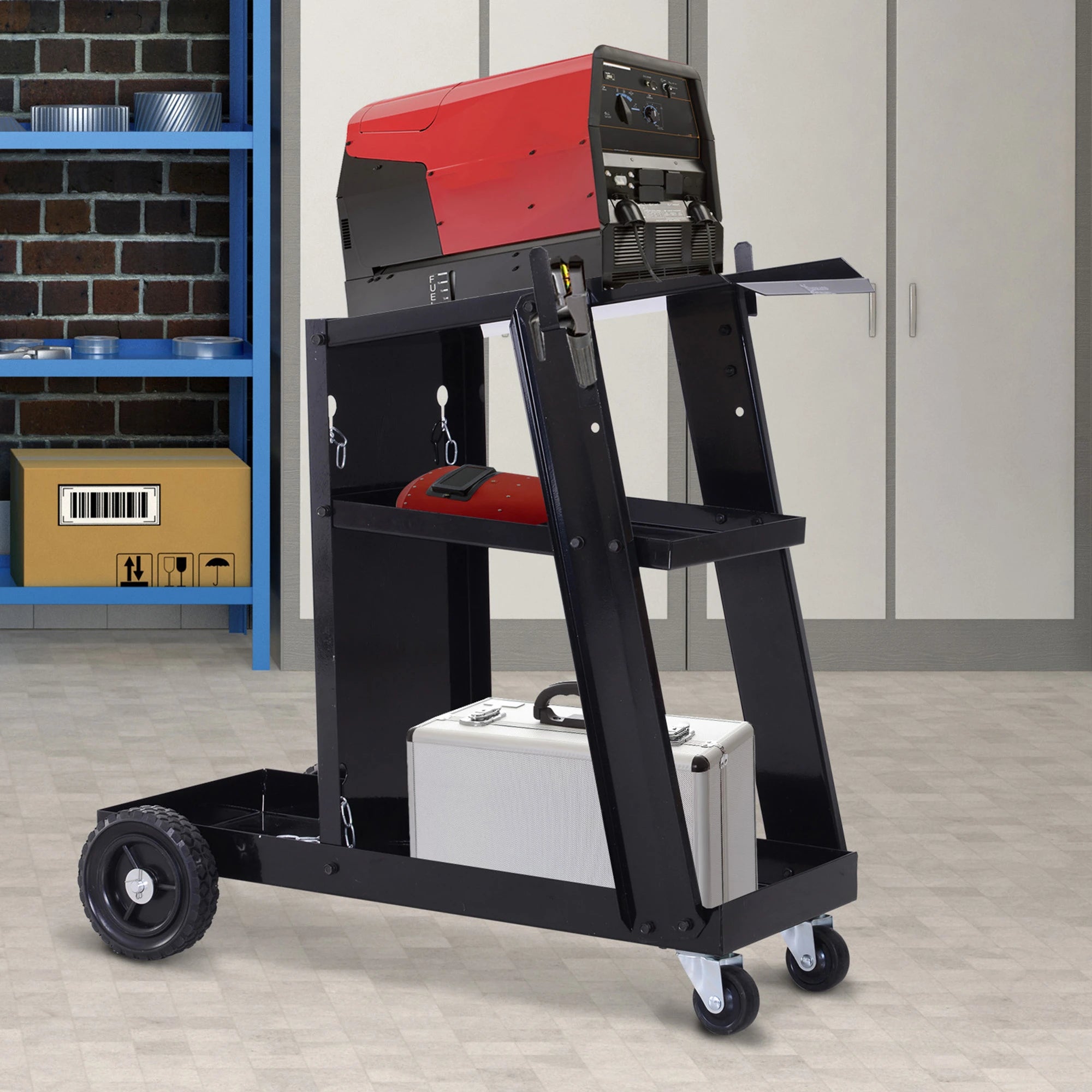 3 Tier Welding Cart, Welder Trolley, Garage Cart for Tanks Gas Bottles, Black Tool Organizers at Gallery Canada