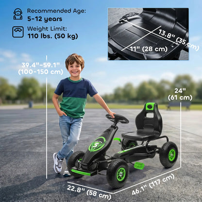 Adjustable Seat Pedal Go Kart, Rubber Wheels Shock Absorb, Green Pedal Go Karts for Kids at Gallery Canada
