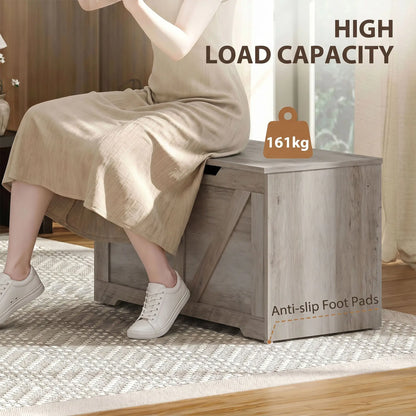 Storage Chest with Safety Hinges, Grey Wood Grain, 39.4 Inches, Grey Storage Cabinets at Gallery Canada