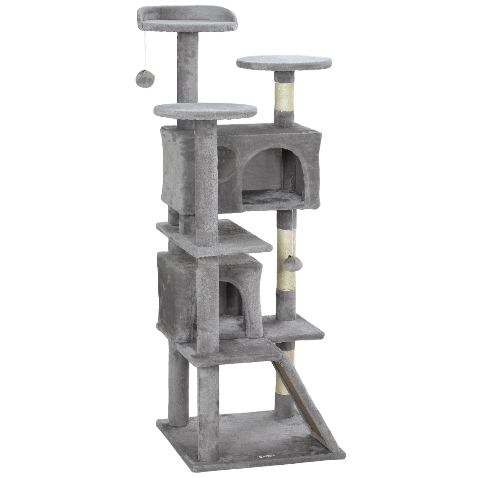 54 Cat Tree, Multi-Level Tower with Scratching Posts, Condos, Bed, Light Grey Cat Towers Light Grey, Cream White at Gallery Canada