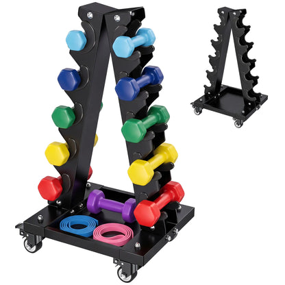 5-Tier Dumbbell Rack, A-Frame Weight Stand with Tray and Wheels, 264 LBS, Black Dumbbells & Barbells Black at Gallery Canada