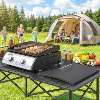 2 Burner Gas Grill, Portable Tabletop BBQ, Camping Picnic, Silver