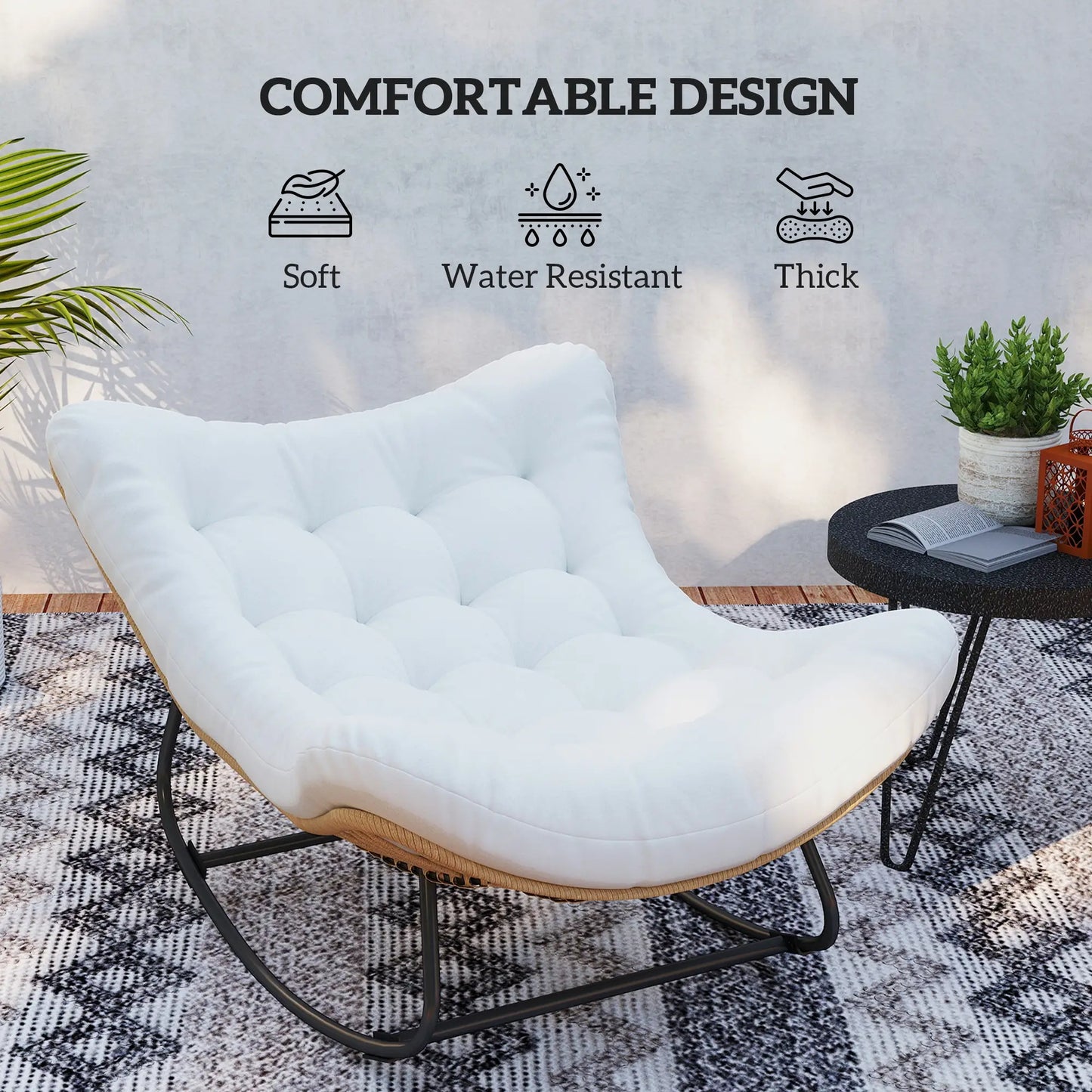 Oversized Rattan Patio Egg Chair, Rocking Chair With Padded Cushion, Cream White Outdoor Rocking Chairs at Gallery Canada