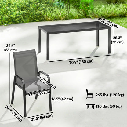 9-Piece Patio Dining Set, Glass Top Table, Stackable Chairs, Dark Grey Outdoor Dining Sets at Gallery Canada